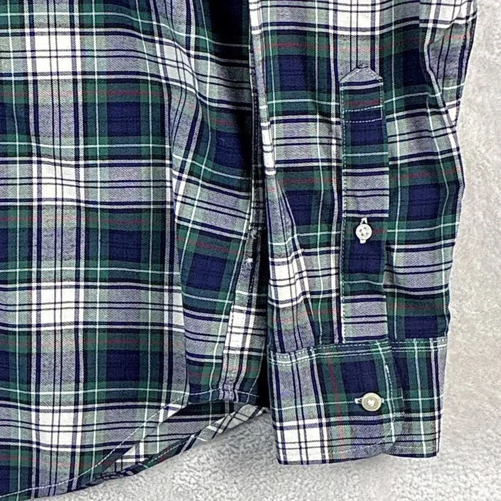 J.Crew Shirt Mens M Tall Navy Green Plaid Broken In Oxford Preppy Heritage OCBD